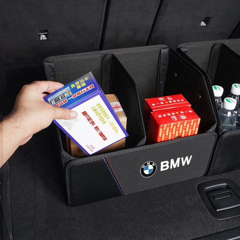 Car Carbon Fiber Storage Box Suede Trunk Foldable Organizer For BMW X1 X2 X3 X5 X4 X6 X7 G30 G20 G32 G11 G12 F40 F30 F20 F10 F34