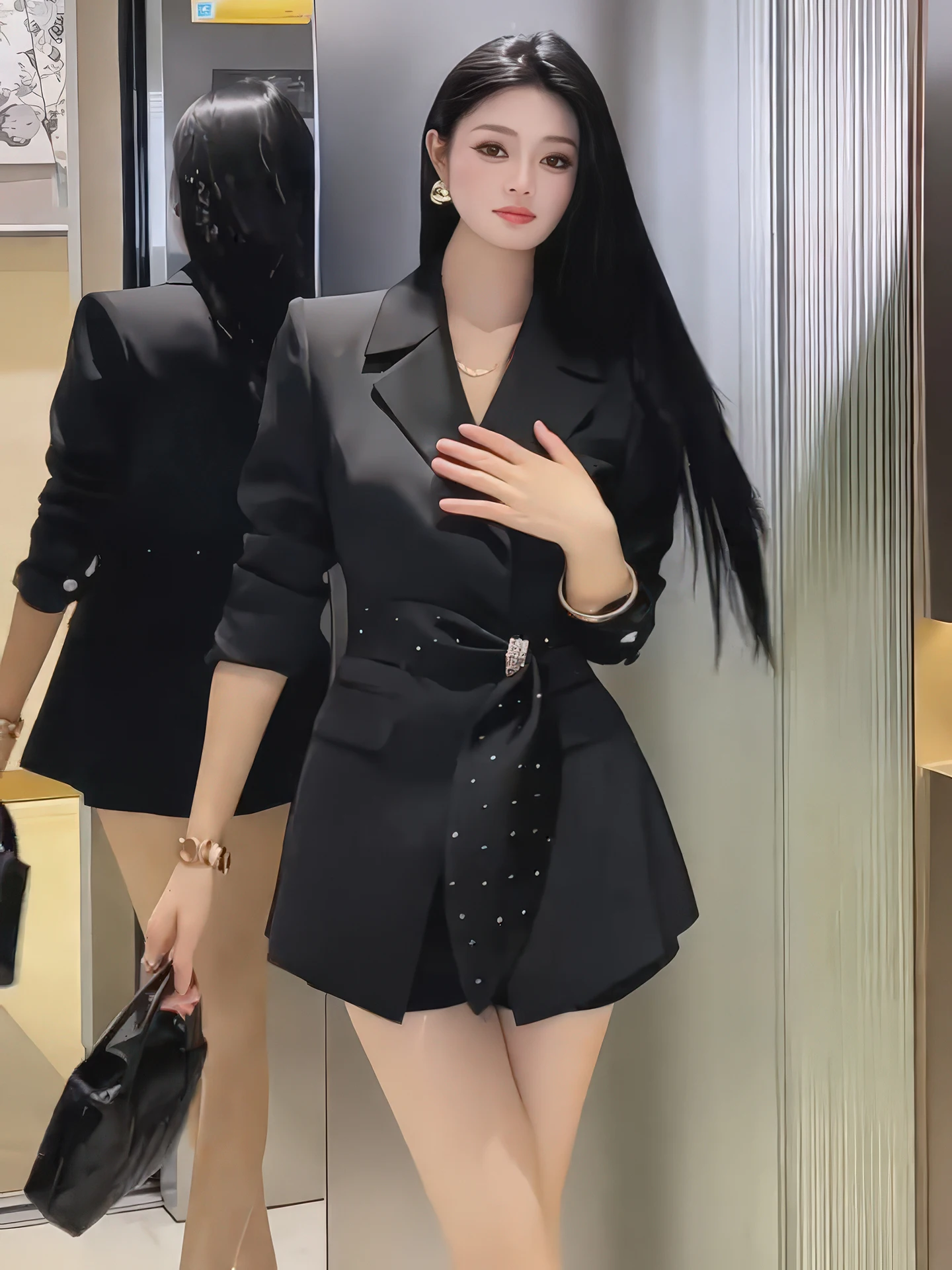 

Женский костюм Ele Profional с высокой талией, V-Ne Long Sve, весенний новый модный наряд из двух предметов