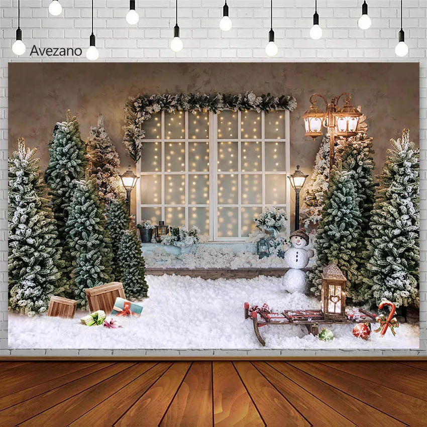 

Avezano Christmas Backdrops for Photography Light Pine Tree Courtyard Kids Portrait Decor Photoshoot Background Photo Studio