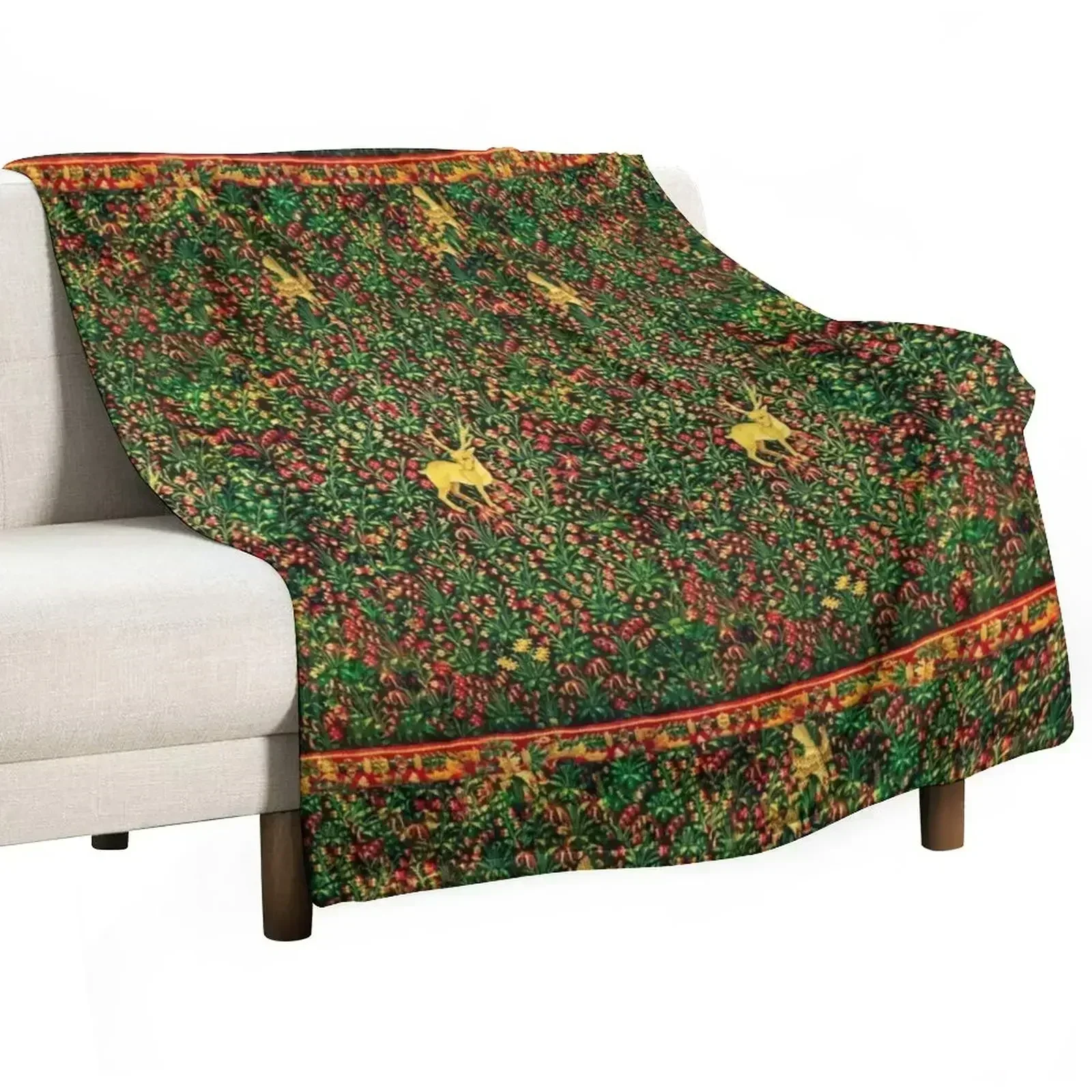 

Medieval Tapestry Yellow Throw Blanket warm winter Soft Big Flannel blankets and throws Blankets