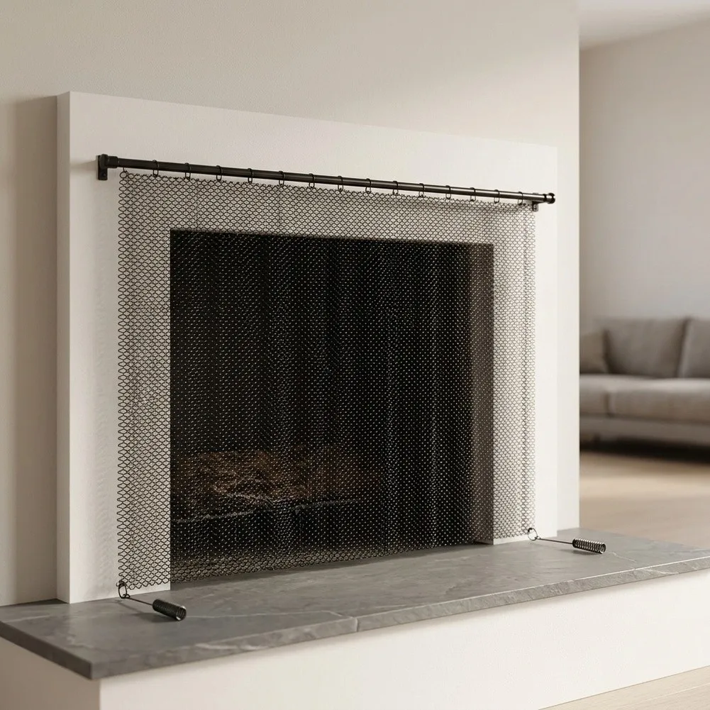 Fireplace Mesh Curtain 24 x 18/24 x 19 Inch Safety Screen for Spark Containment and Living Space Protection Fireplace