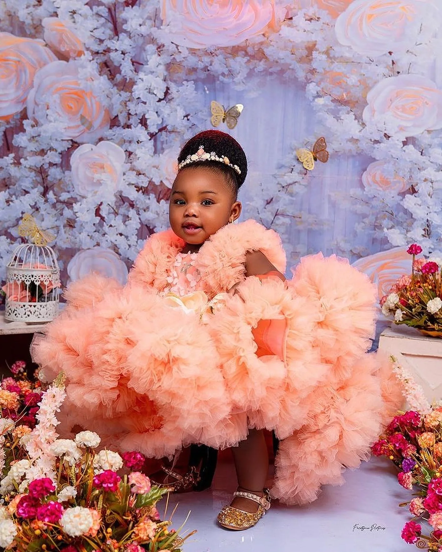 Vestidos de menina de flor rosa pêssego para casamento personalizado babados maca bebê meninas fotos de aniversário sessão crianças vestidos de