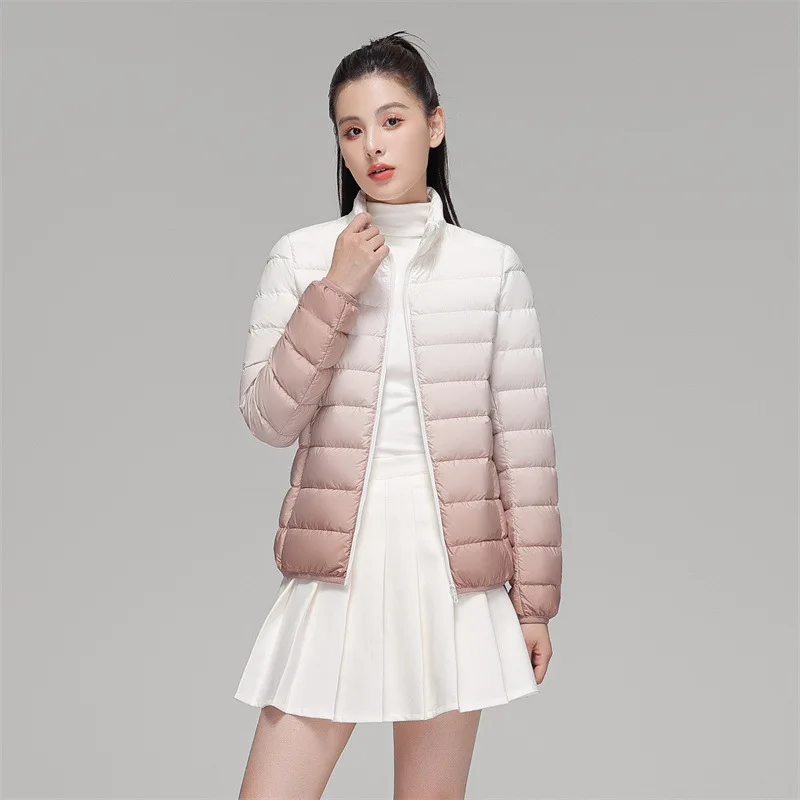 Woman  90% Duck Down Coats Winter Fashion Stand Collar Jacket Gradient Slim Fit Ultra Lightweight Keep Warm Daily Sports Jackets