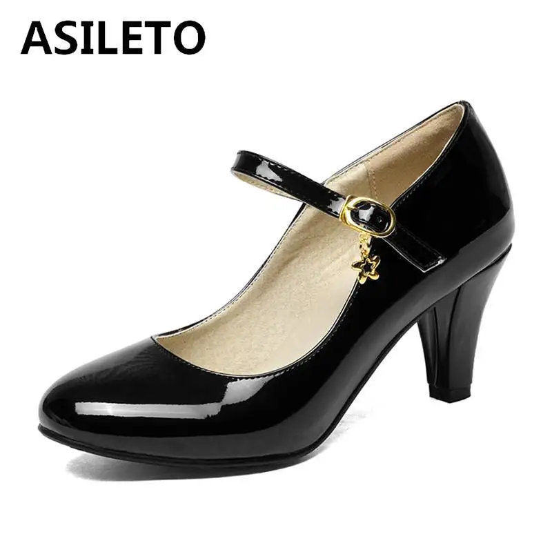 ASILETO Large Size 43 Lady Shoes Strap Sweet Pumps Women Buckle Small Mid Heels Office Footwear Chaussure Big Size 41 42 43 US12