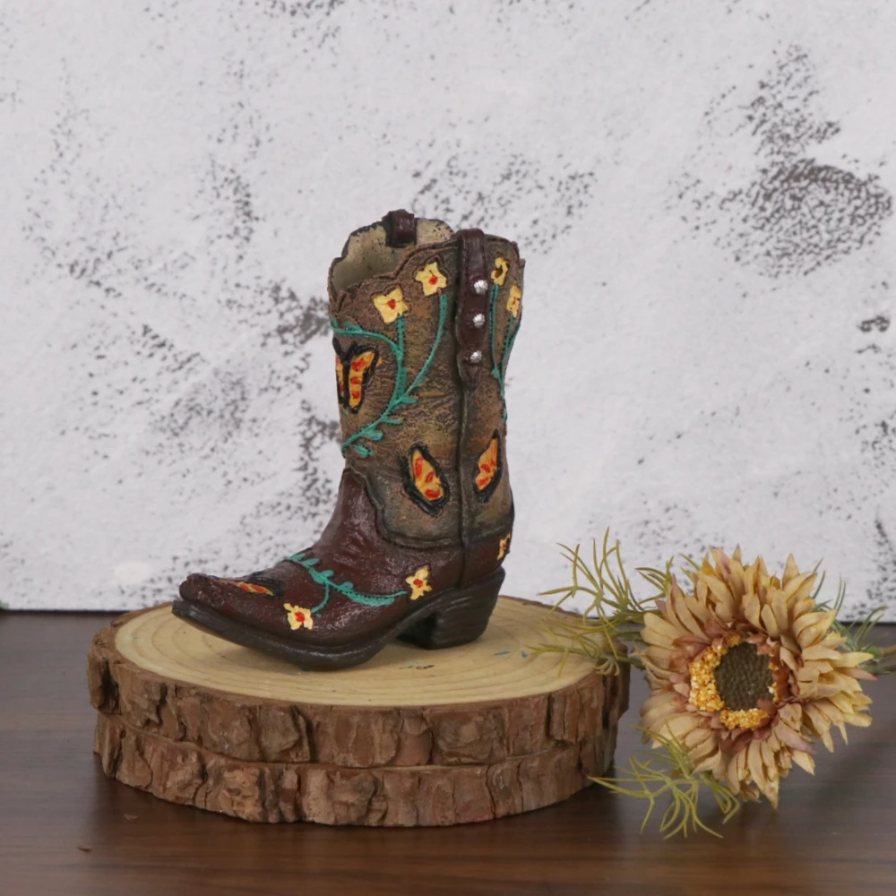 11,5 cm hohe, stiefelförmige kleine Vase, moderne Wohndeko, Blumenvase, Tischdekoration und Accessoires, Vintage-Cowboystiefel-Mini-Vase – Detail 8