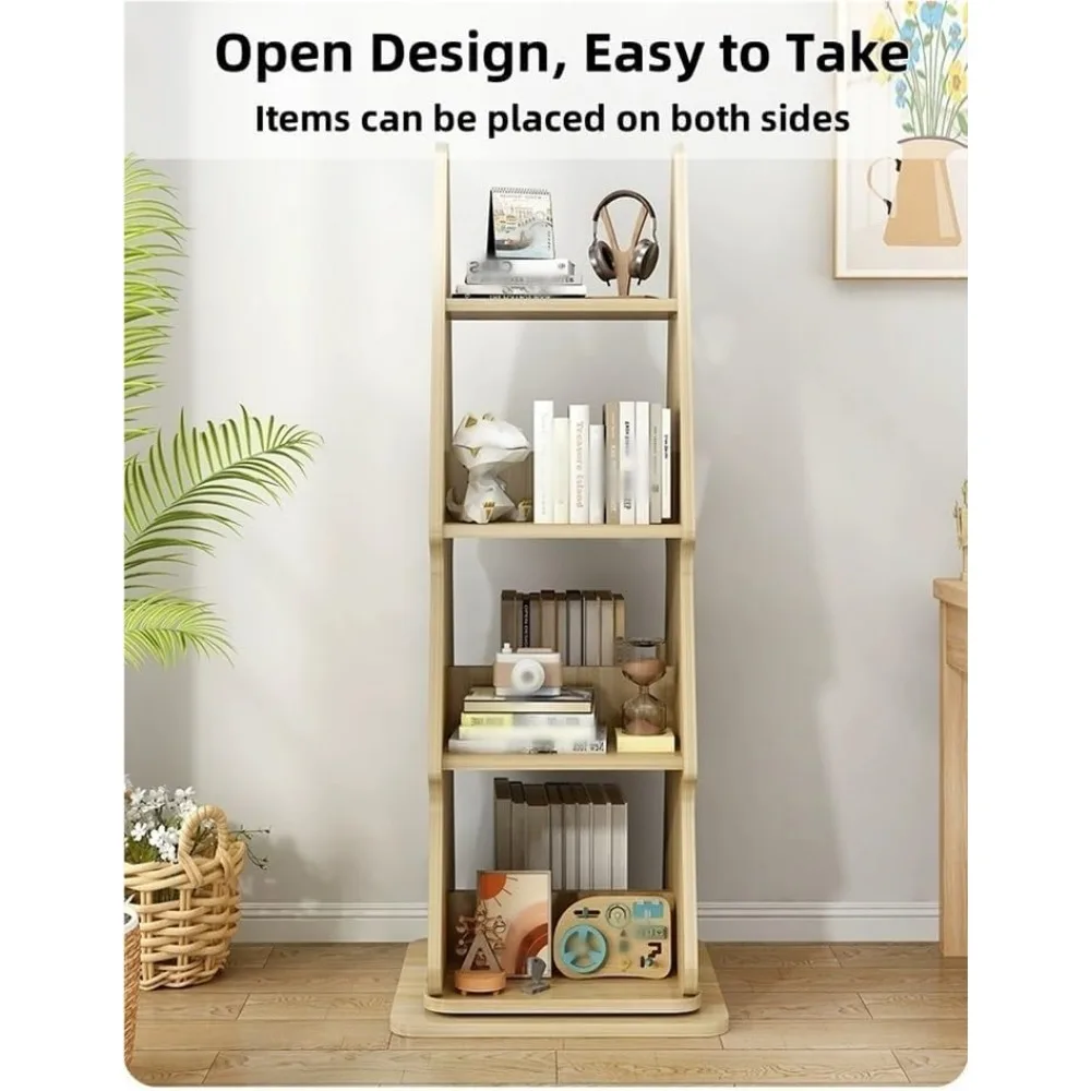 "Estante aberta estilo árvore giratória de 4 camadas para casa e estudo, elegante armazenamento de livros marrom"