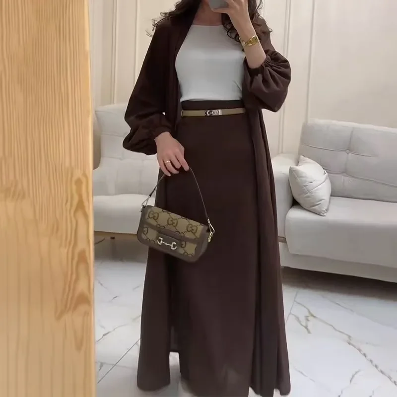 أنيقة الصلبة سترة طويلة تنورة قطعتين مجموعة النساء خمر مزاجه المألوف التعادل متابعة حفلة عطلة مكتب الملابس 2025