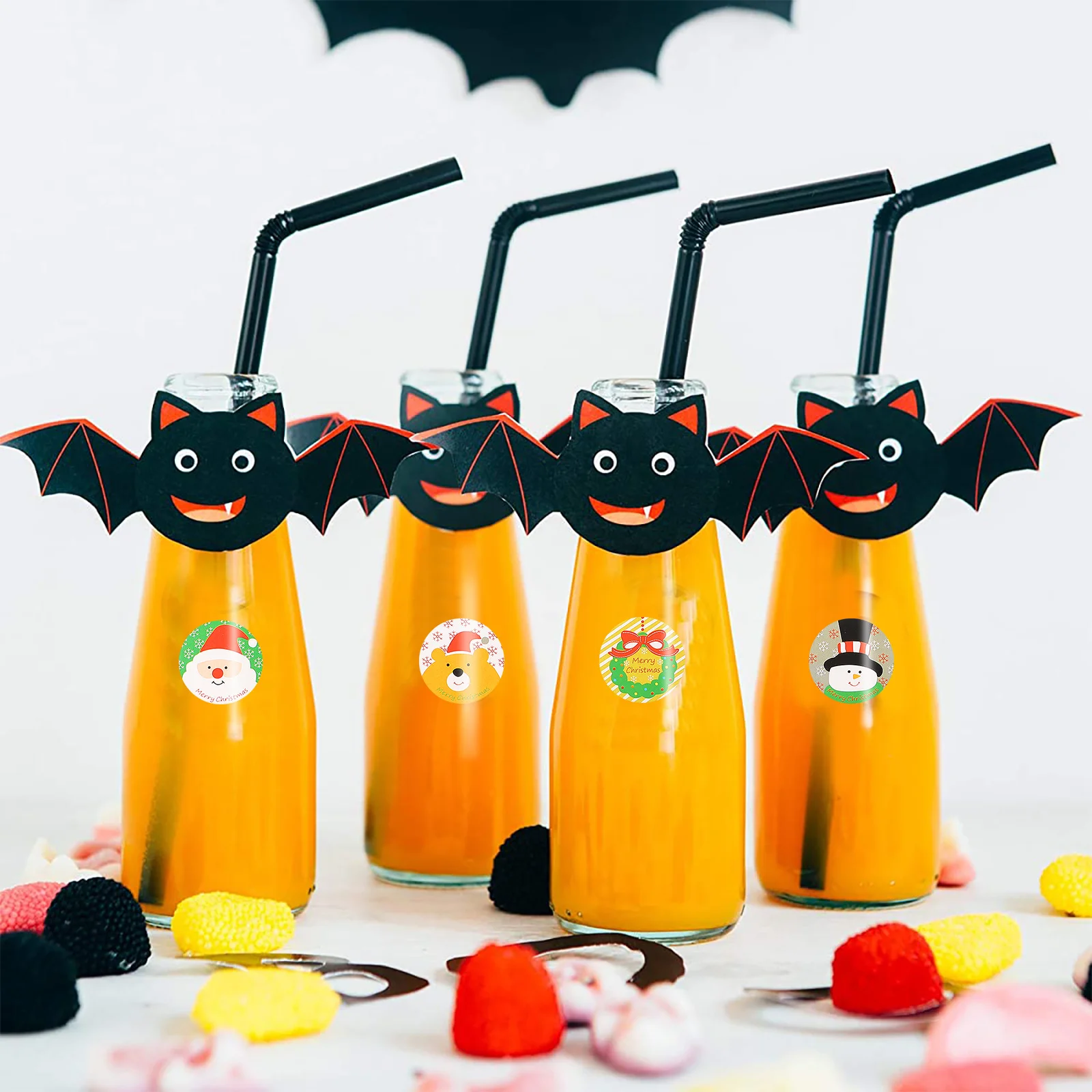 

BUTIFULSIC 20 Sheets PVC Christmas Stickers for Bottles Round Holiday Decor Festive Theme