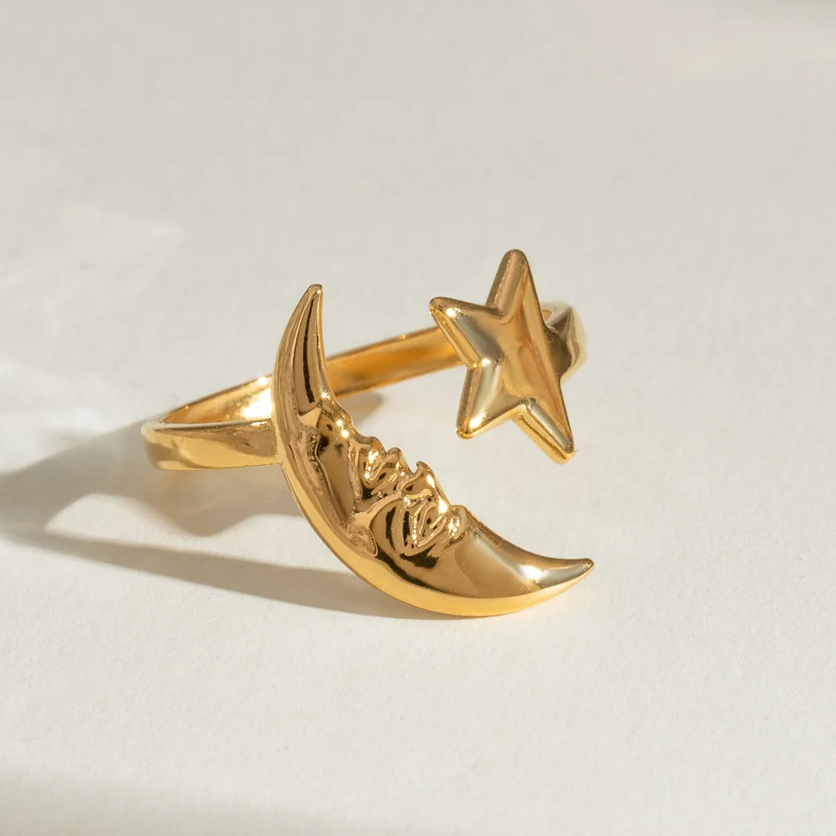 Yori 2025 Minimalist Stainless Steel Star Moon Open Ring 18K Gold Plated Thin Finger Jewelry Basic Style Wholesale