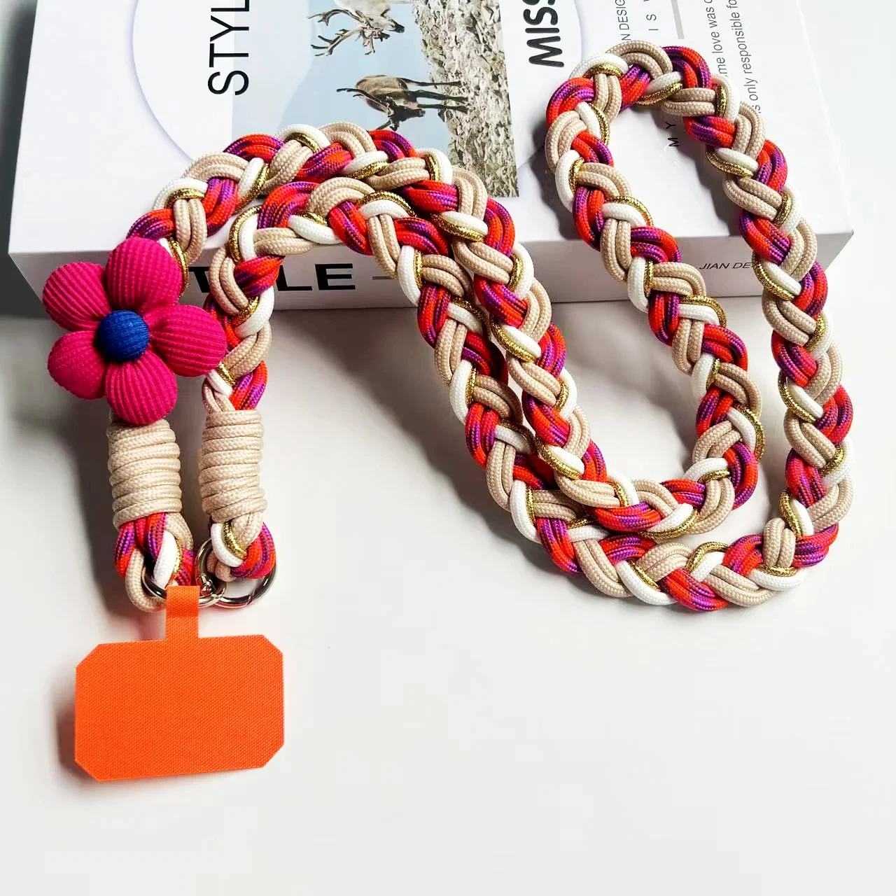 Cordino intrecciato a mano con pasta fritta, cordino fisso, cordino per spalla diagonale a contrasto di colore, cordino per telefono cellulare, cordino durevole