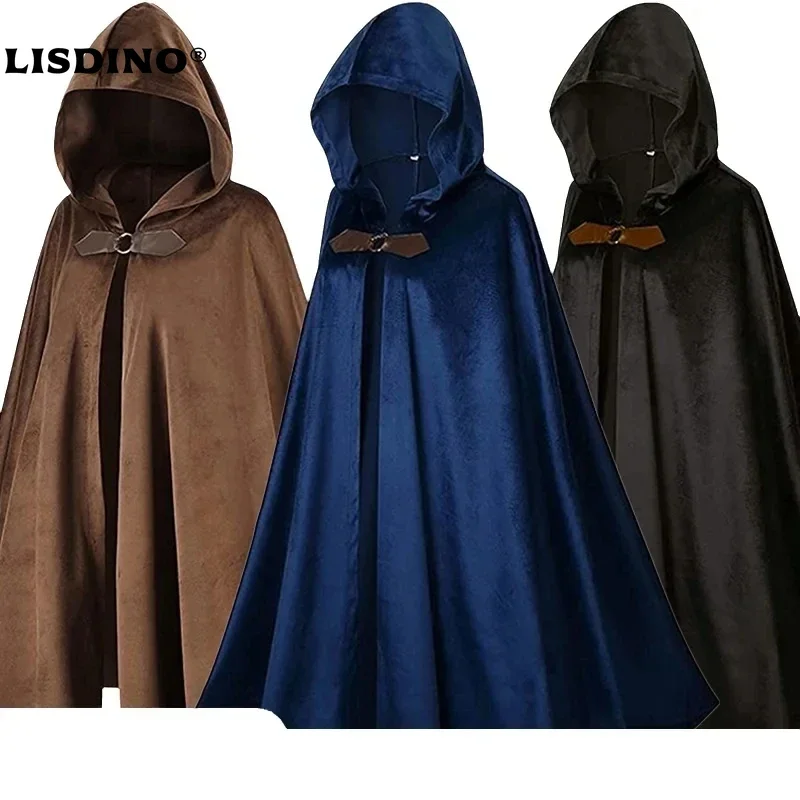 

Men Hooded Cloak, Adult Medieval Renaissance Costume with Hood, Velvet Cape Halloween