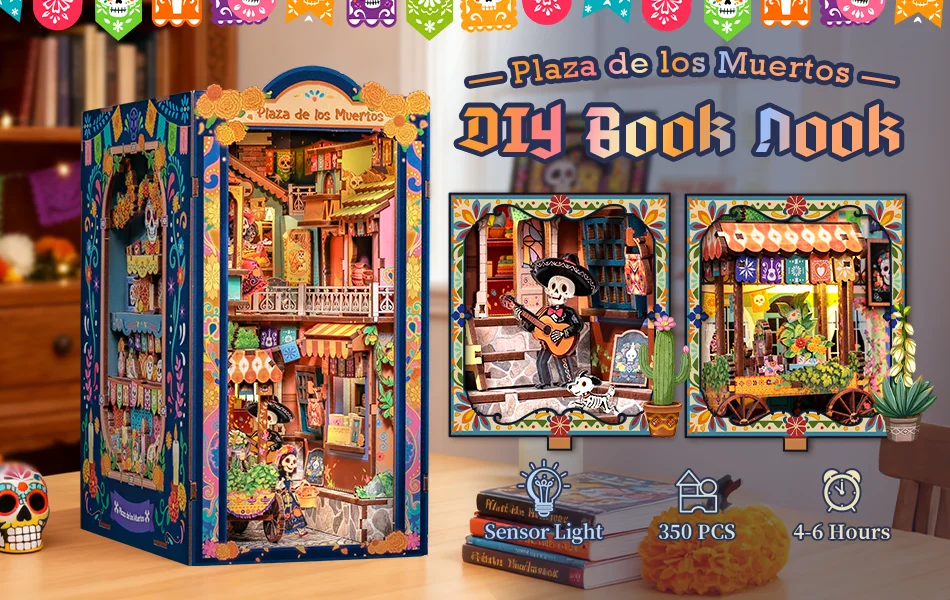 Original CUTEBEE DIY Buchnische „Tag der Toten“ (Plaza De Los Muertos) Mexikanische Folklore Bücherregal-Einsatz-Deko DIY-Bastelset – Detail 2