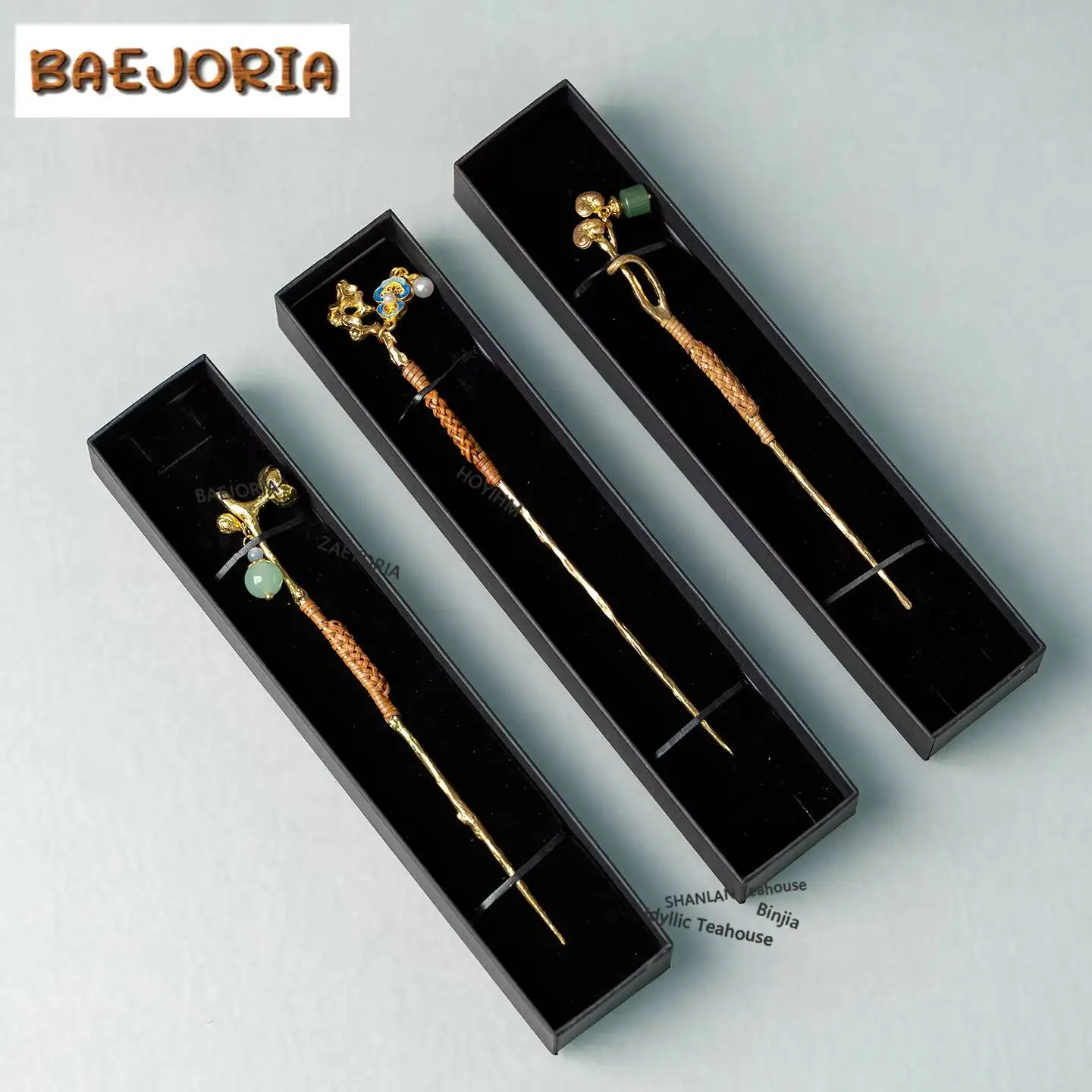 High-end Brass Tea Spoon Creative Handmade Bamboo-woven Chinese-style Tea Ceremony Six Gentlemen Tea Needle Tea Set Accessories