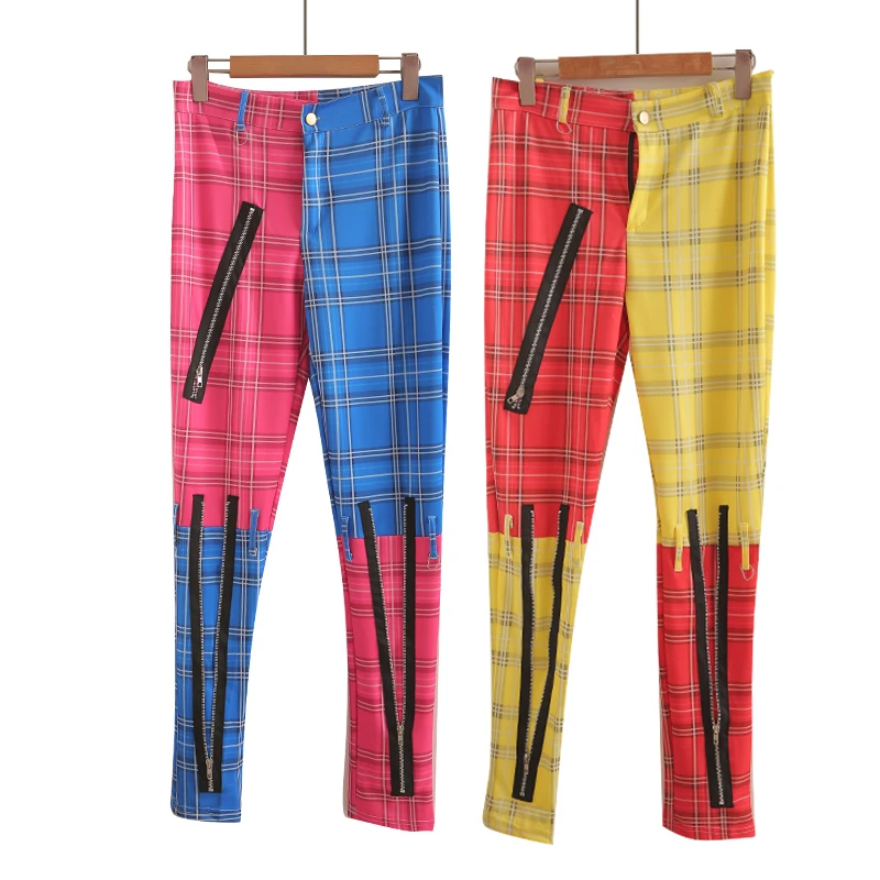  Plaid Blue Pants Men Women Spring Autumn Drapey Slim Fit Knife  Retro American Casual Pants Couple