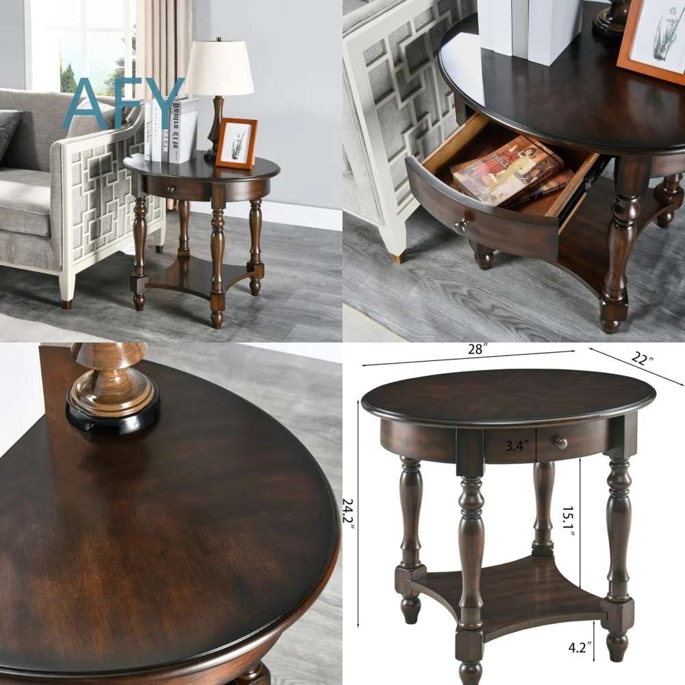 2025 Hot Selling Walnut Solid Wood Side Table with Drawers for American Retro Sofa for Home Living Room Decor Furniture