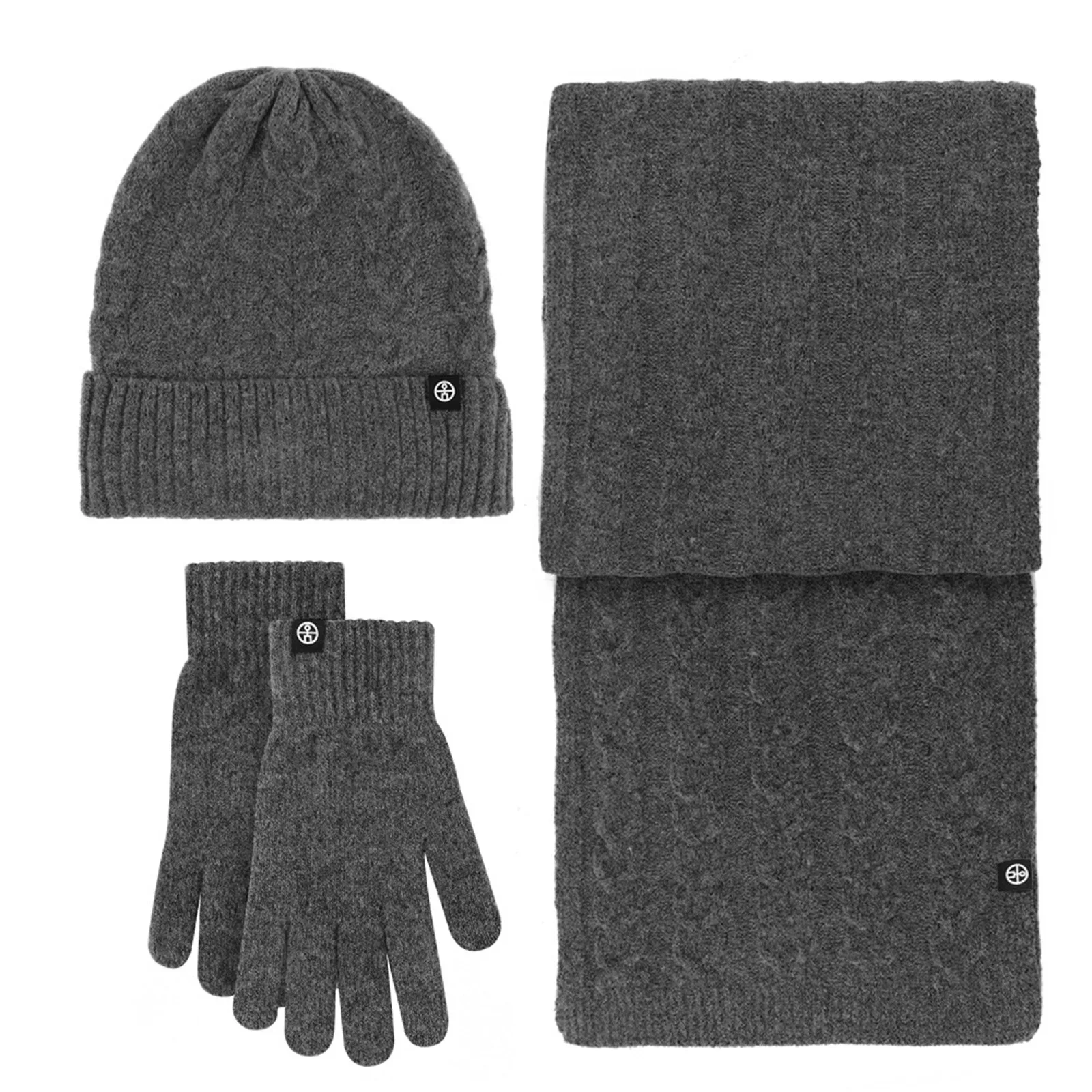 

Winter Scarf three-piece Set Plus Fleece Outdoor Warm Hairball Knitted Hat Scarf Gloves three-piece Set Ladies Outdoor Caps