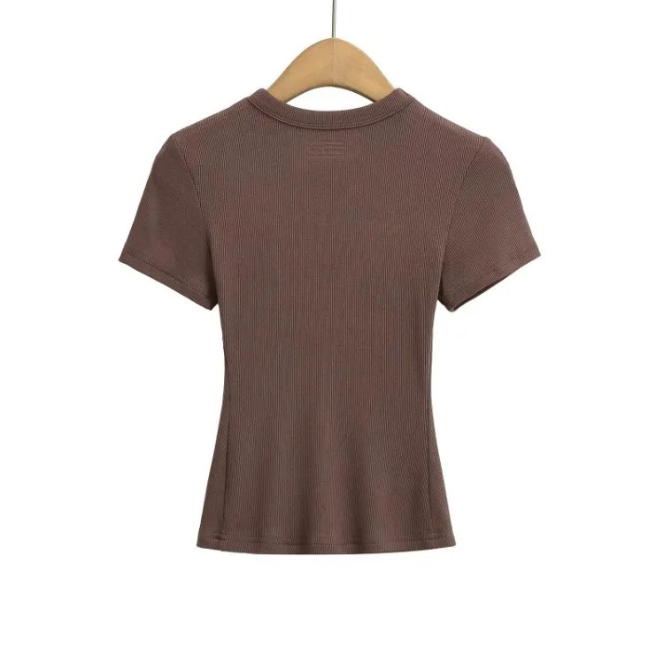 Rundhals Hochelastische Sommer-Cropped-Tops Damen Kurzarm-Oberteile Sexy Pullover Unterziehblusen Schlanke T-Shirts – Detail 12
