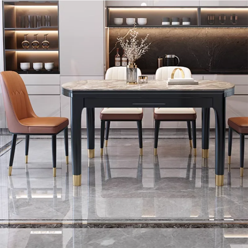 

Waterproof Centerpiece Modern Dining Table Leather Gold Nordic Marble Table Folding Chairs Mesa Dobravel Portatil Home Furniture