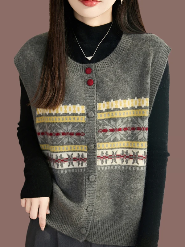 

Floral Knit ort Sve Cardigan Women's round Ne Vest Spring Autumn Faionable Agel Outerwear Woolen Soft Korean Sle