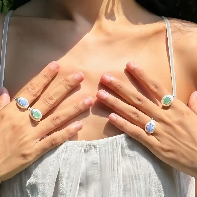 Star Blogger Same Style Eye of Tahiti Ring Original Retro Open Ring for Women Multi-Color Optional