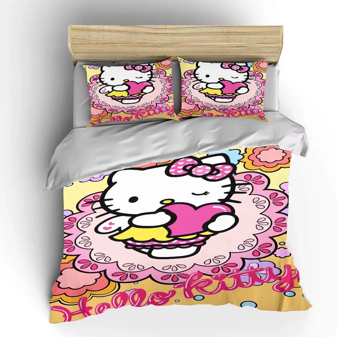 Hello Kitty Cat Bedding Set Sanrio Children Fashion 3 Pieces Set King Size Baby Bed Set US Twin Adult Bed Cover Bedroom sheet