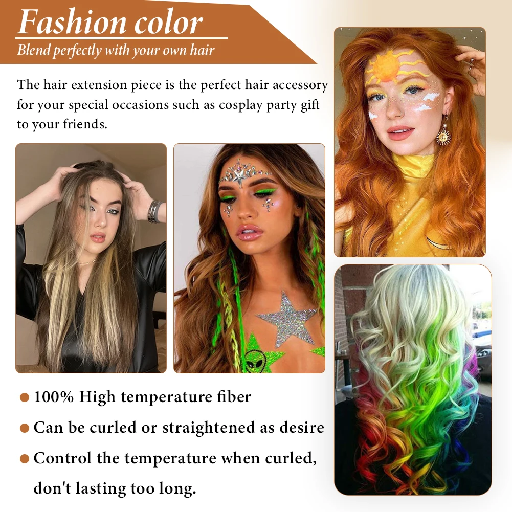 Synthetic 10 Pcs Straight Hair Extensions Clip in Hairpieces 22 Inch Hightlight Colorful Hair for Women Party Cosplay Gifts