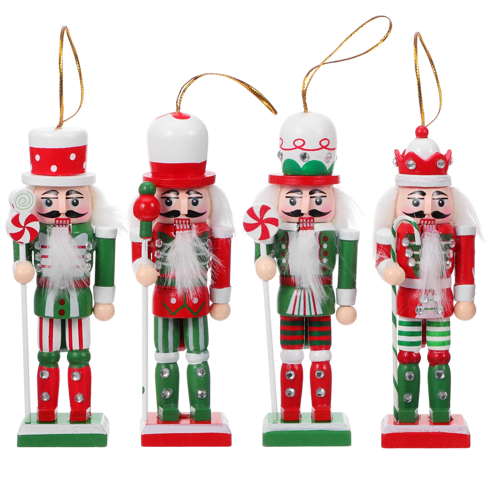 

4 Pcs Christmas Tree Ornaments Set Nutcracker Party Supplies Wood Hanging Nutcrackers Outdoor Decorations Xmas Pendant Figures