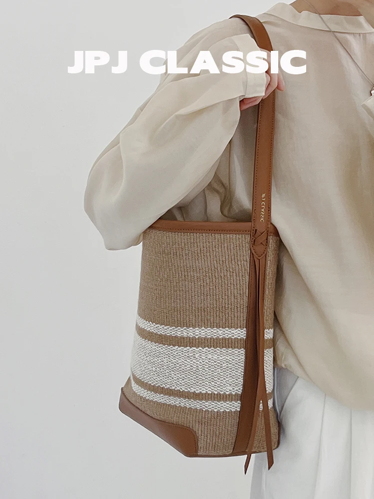 

jpj classic canvas tote bag women's shoulder crossbody large capacity commuter bag shoulder bag lazy style stripesd shopping bag