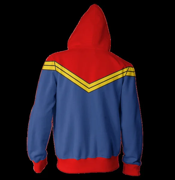 سترة ملابس رياضية بغطاء للرأس بسحاب مطبوع ثلاثي الأبعاد من Marvel Captain Marvel COS