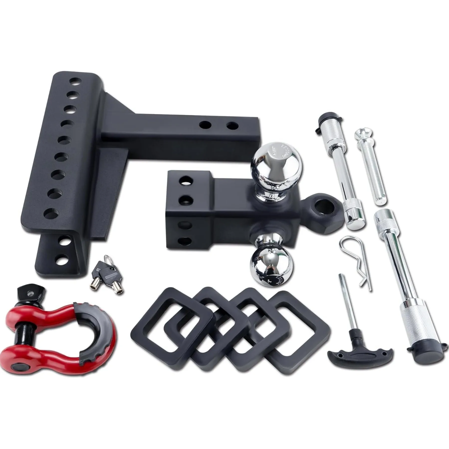 Adjustable Heavy-Duty Trailer Hitch Tri-Ball Mount With Locks Pin and Tow Shackle Fits 2-in Receiver