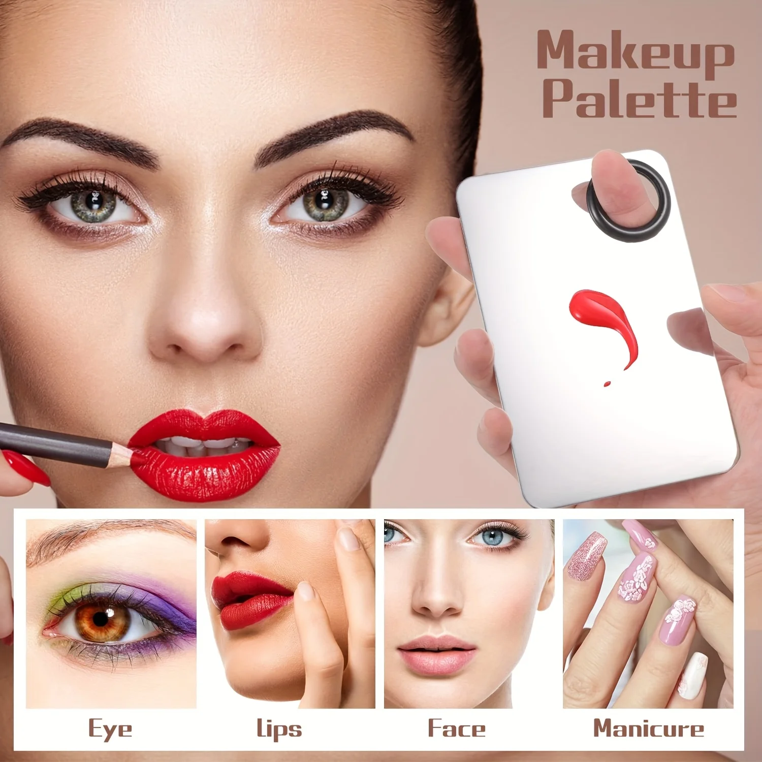 1개 메이크업 파운데이션 스프레더 세트 - 링이 있는 스테인리스 스틸 팔레트 및 브러시 - 파운데이션을 바르고 블렌딩하는 데 완벽합니다