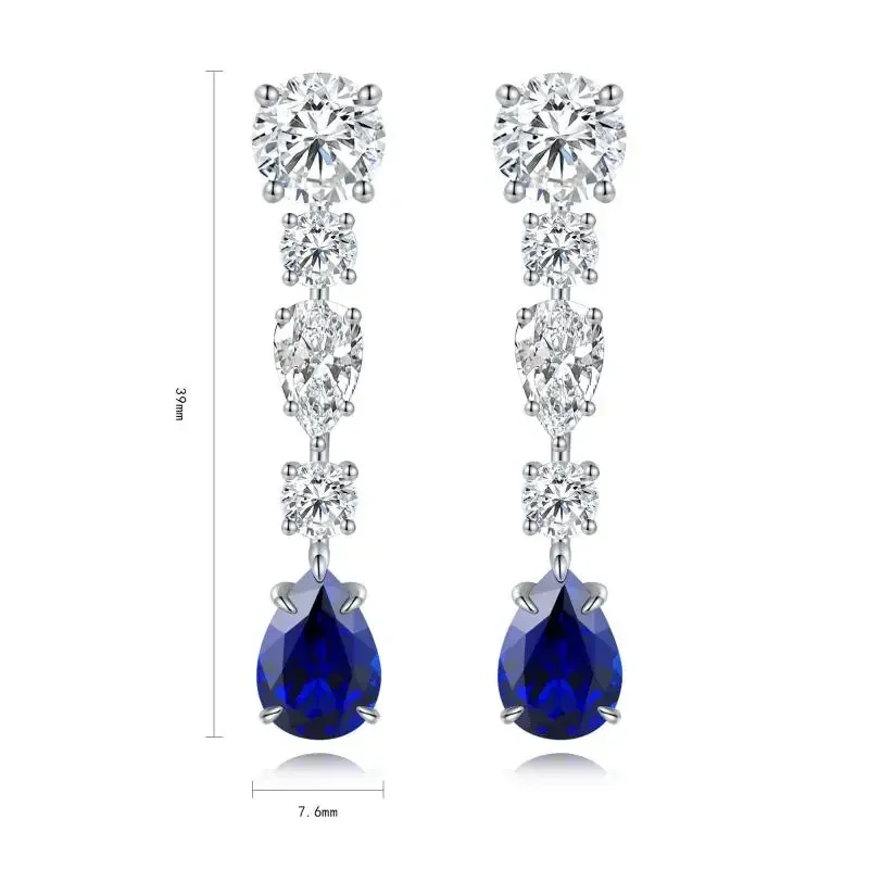 RUIF 2024 New S925 Silver Pear Shape Lab Sapphire Earrings CZ Gemstone for Women Jewelry