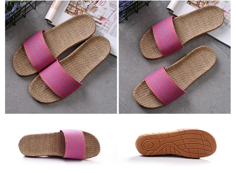 Leinen-Hausschuhe für Damen, Sommerhaus, Innenliebhaber, rutschfest, dicker Bodenschuh für Herren, Sommerhaus, Sandalen aus Baumwolle und Leinen – Detail 3