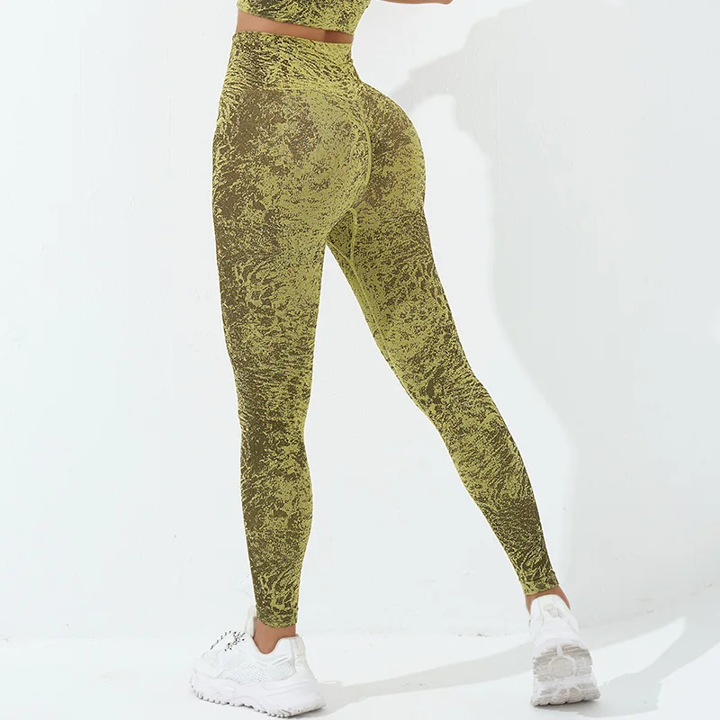 Women High Waist Camo Leggings Yoga Fitness Leggings Seamless Knit High Stretch Hip Liftting Gym Workout Running Slim Pants