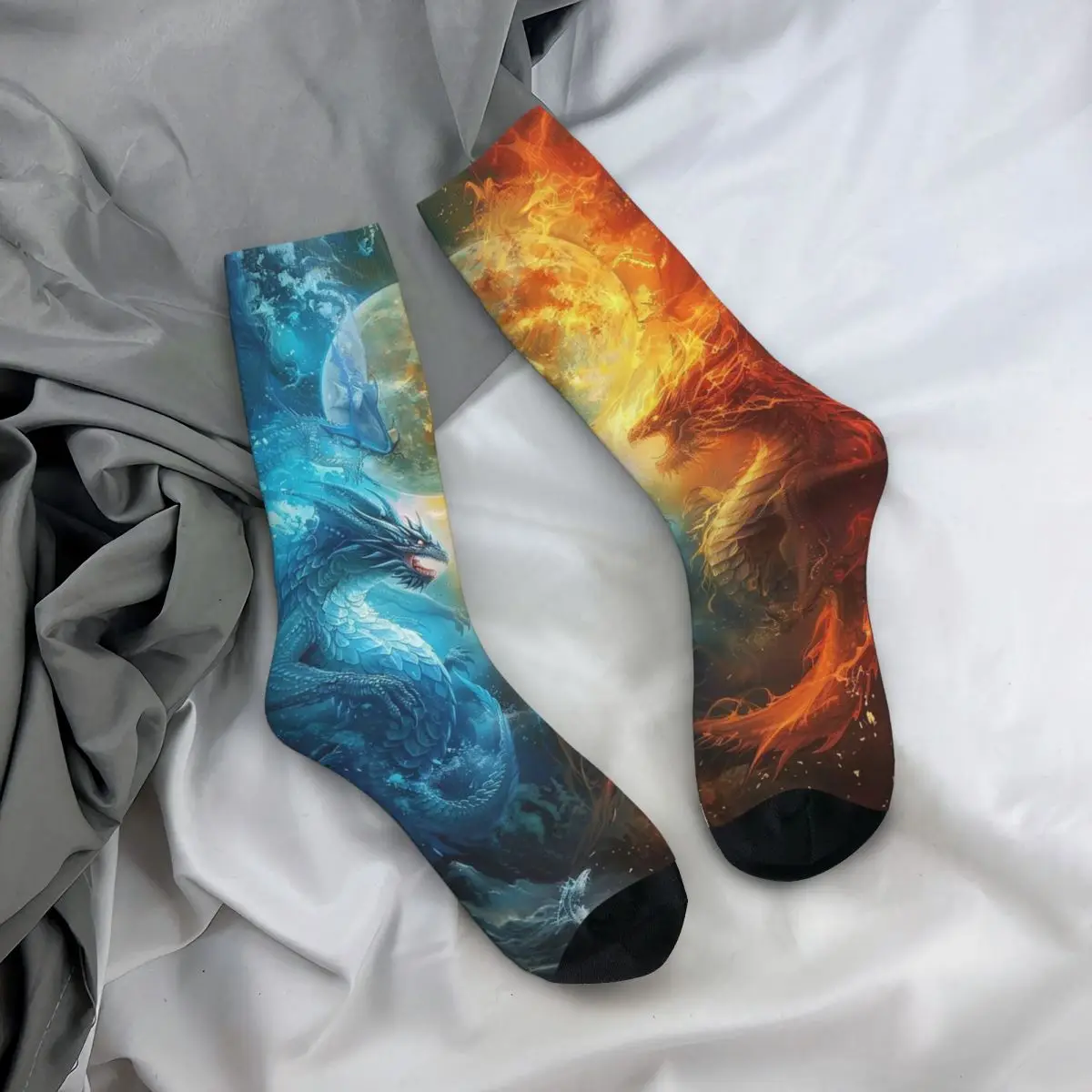 

All Seasons Crew Stockings Epic Ice And Fire Dragon Print Socks Harajuku Long Socks Accessories for Men Women Birthday Present