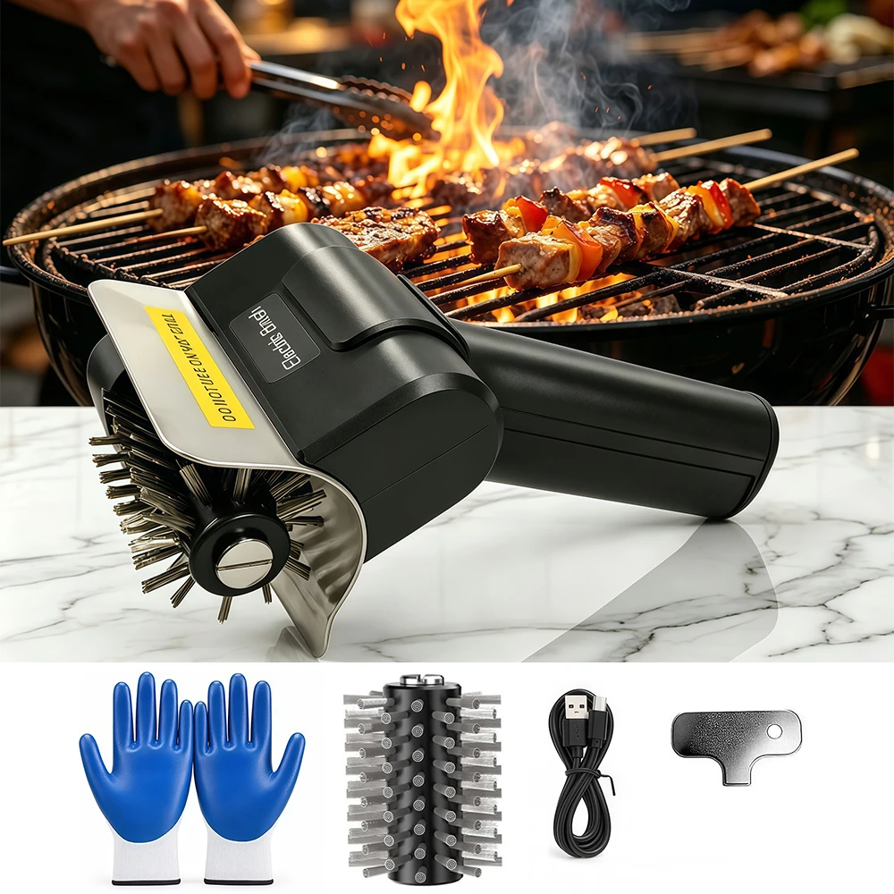 Cordless Electric Grill Brush,Rechargeable BBQ Power Cleaner,Built-in LED Light,Dual Safety Lock,304 Stainless Steel Brush Head