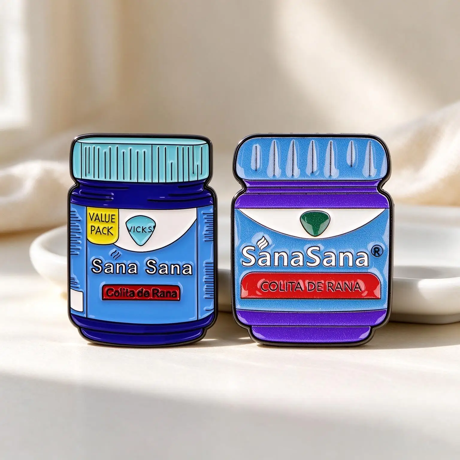 2pcs Sana Sana Colita de Rana Enamel Pins Set Latin Culture Lapel Brooch Funny Spanish Quotes Badge Backpack Jewelry Gift