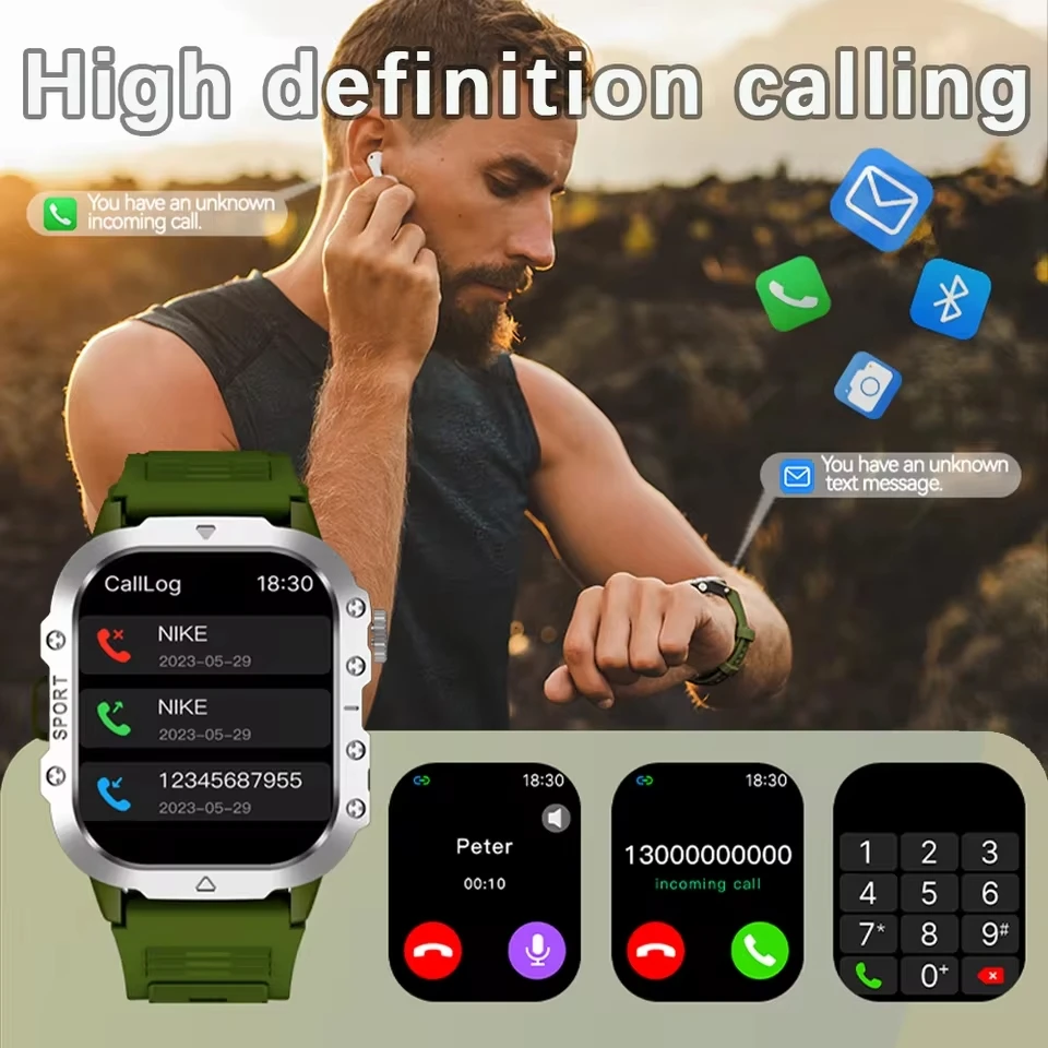 2025 New Flashlight Smart Watch AMOLED BT Call Heart Rate Monitoring Men's Fitness Exercise Tracking SmartWatch For Android ISO