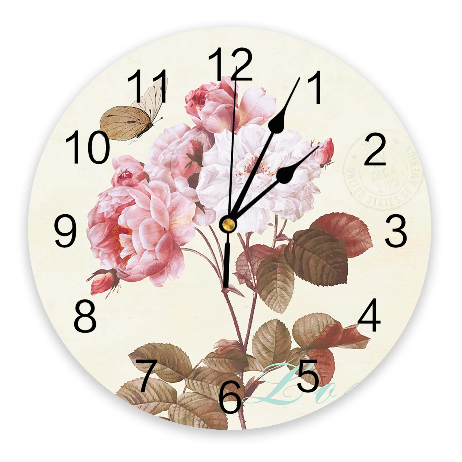 

Flower Butterfly Vintage Wall Clock Modern Design Silent Bedroom Living Room Decoration Round Hanging Clocks