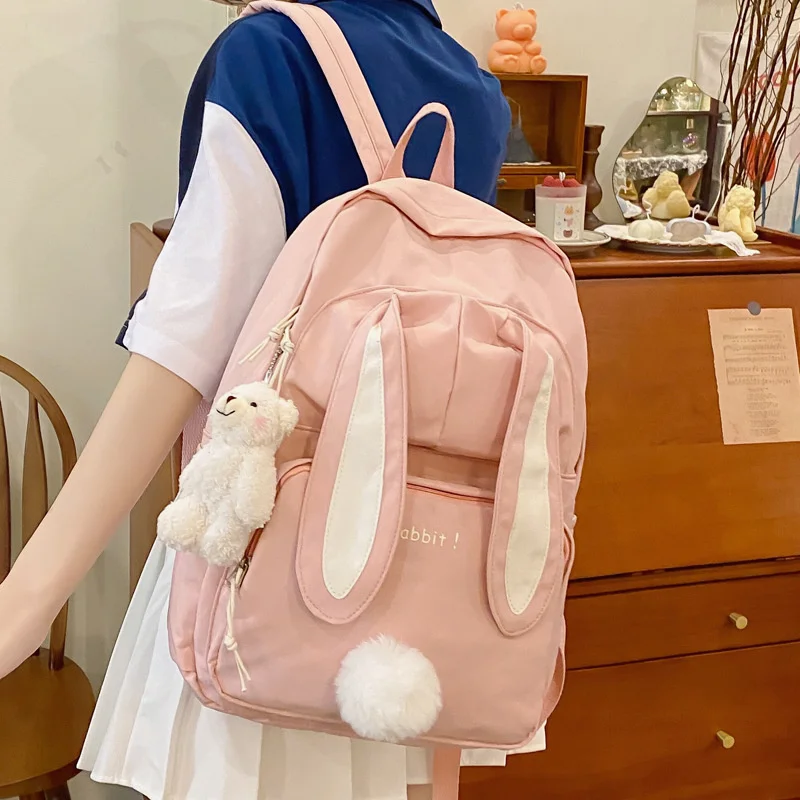 

Lovely School Backpack for Teenage Girls Travel Bag Female Schoolbag Cute Bunny ears Women Backpacks Kawaii Book Kid