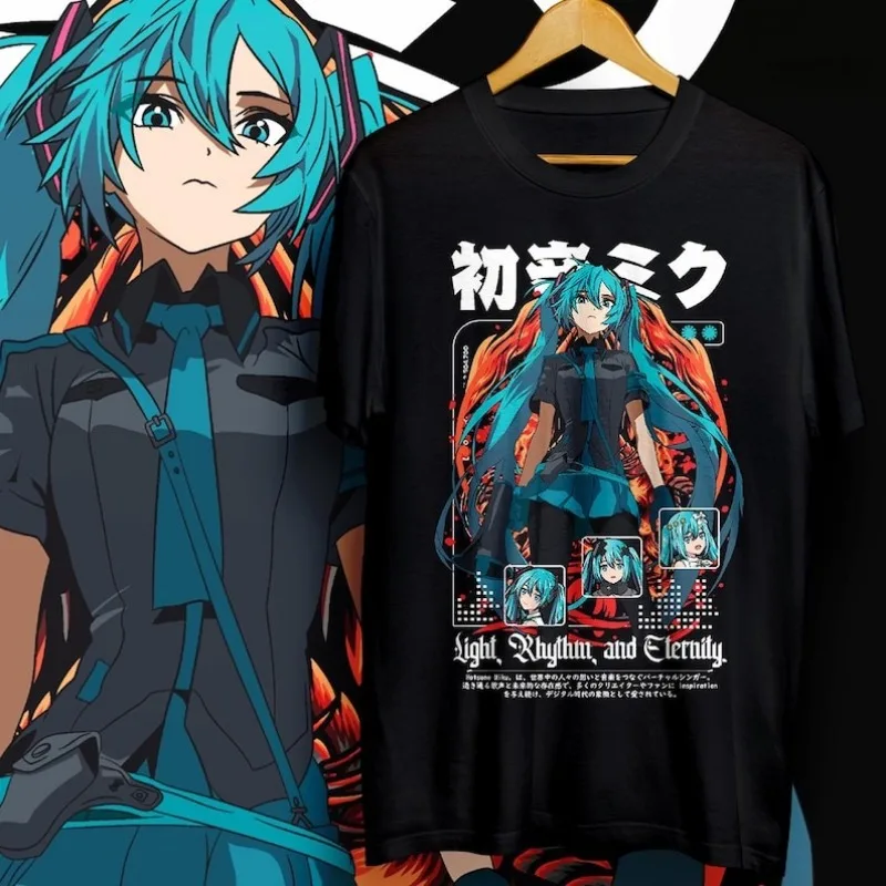 Latest Adult and Children's Hatsune Miku Multi-style Y2K Cartoon Print Loose T-shirt, Japanese Anime Style Couple Shorts Friends