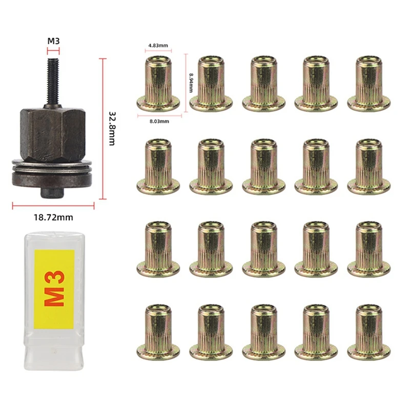 21 pçs ferramentas de porca de rebite mão porca de rebite instalação simples rebitador manual para ferramentas de rebites para porcas