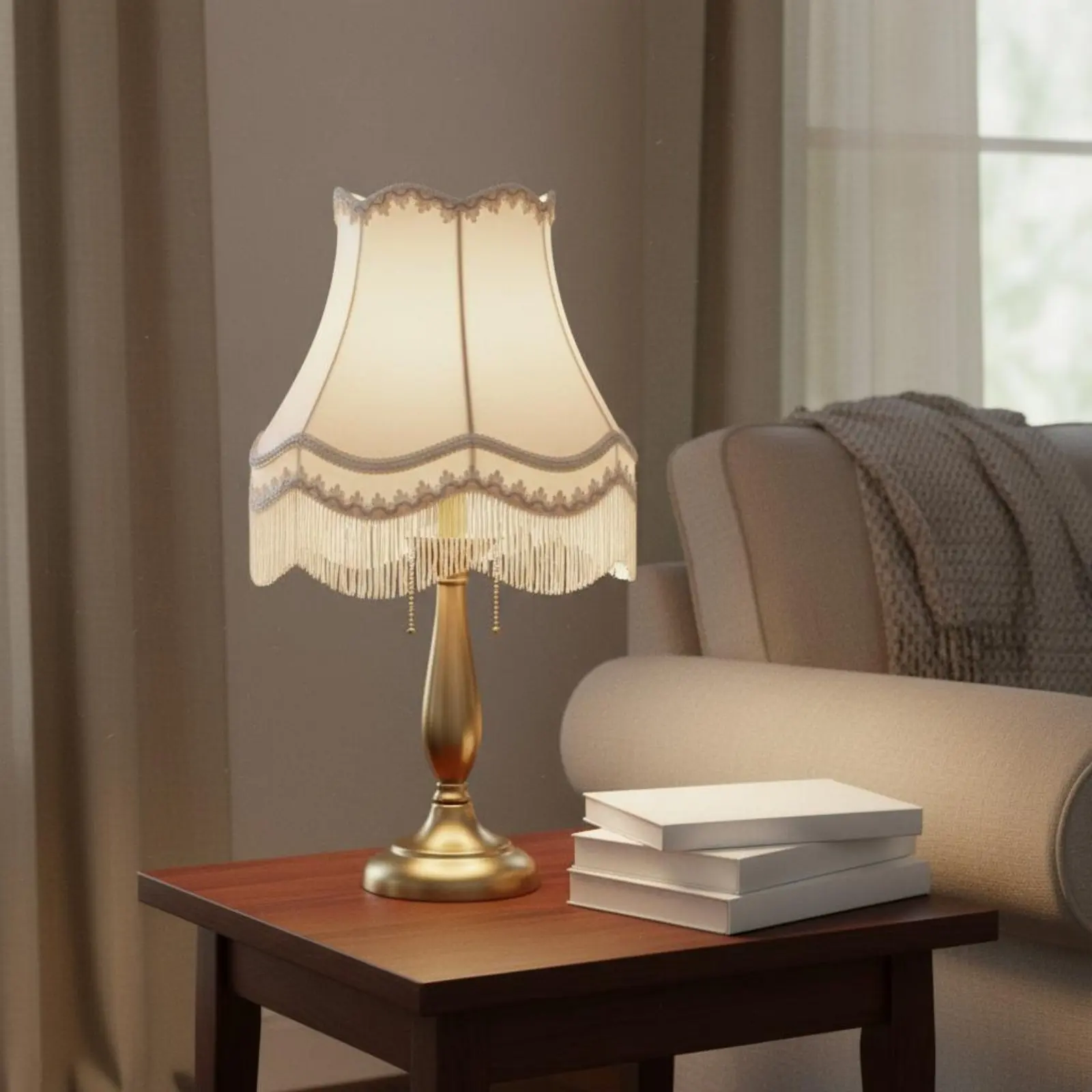 Tassel Lampshade Decorative Lace Trim Fringed Lamp Shade Bell Lampshade Classic Design Light Cover Scalloped Rim for Hotel Lobby