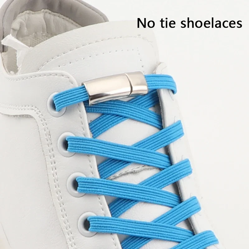 Cordones elásticos sin corbatas, cordones magnéticos con cierre de Metal, planos para zapatillas de deporte, instalación sencilla, cordón para perezosos, banda de goma