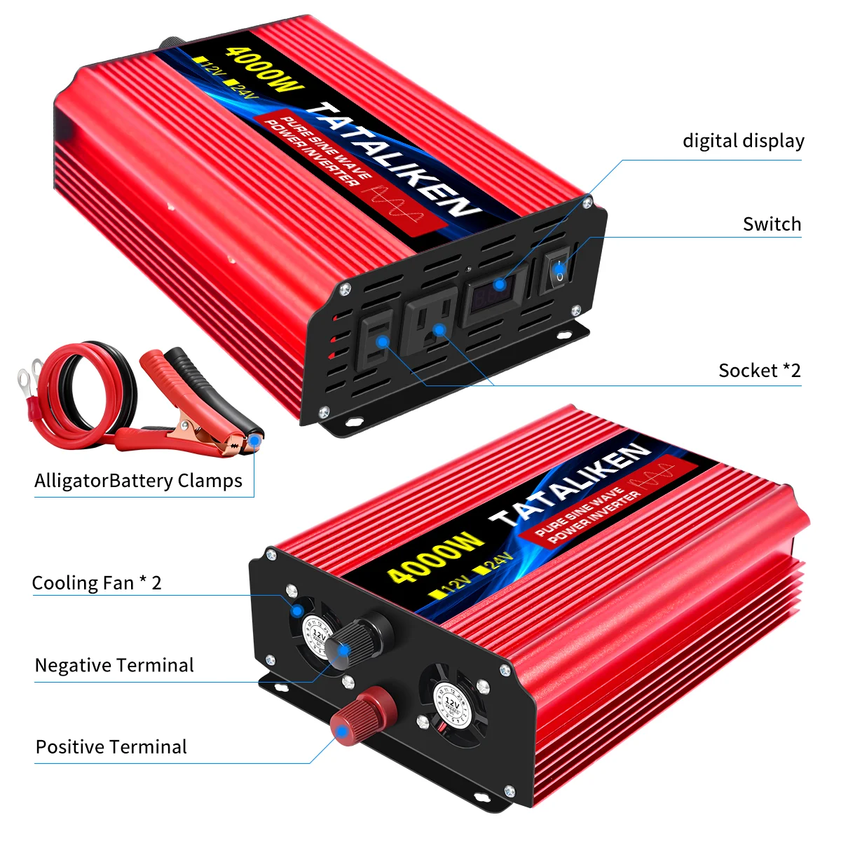 مقبس الولايات المتحدة 24 فولت إلى التيار المتناوب 110 فولت 60 هرتز نقية شرط لموجة العاكس قوة السيارة 1000 واط/4000 واط/7000 واط/8000 واط محول الجهد المحمول مع LED