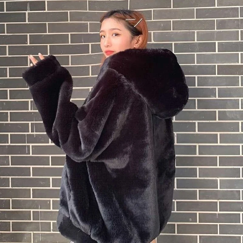 Winter Warm Elegant Thick Faux Fur Coats Women Loose Casual Belt Black Lady Jacket Korean Fashion Gray Student Outwear New Cute