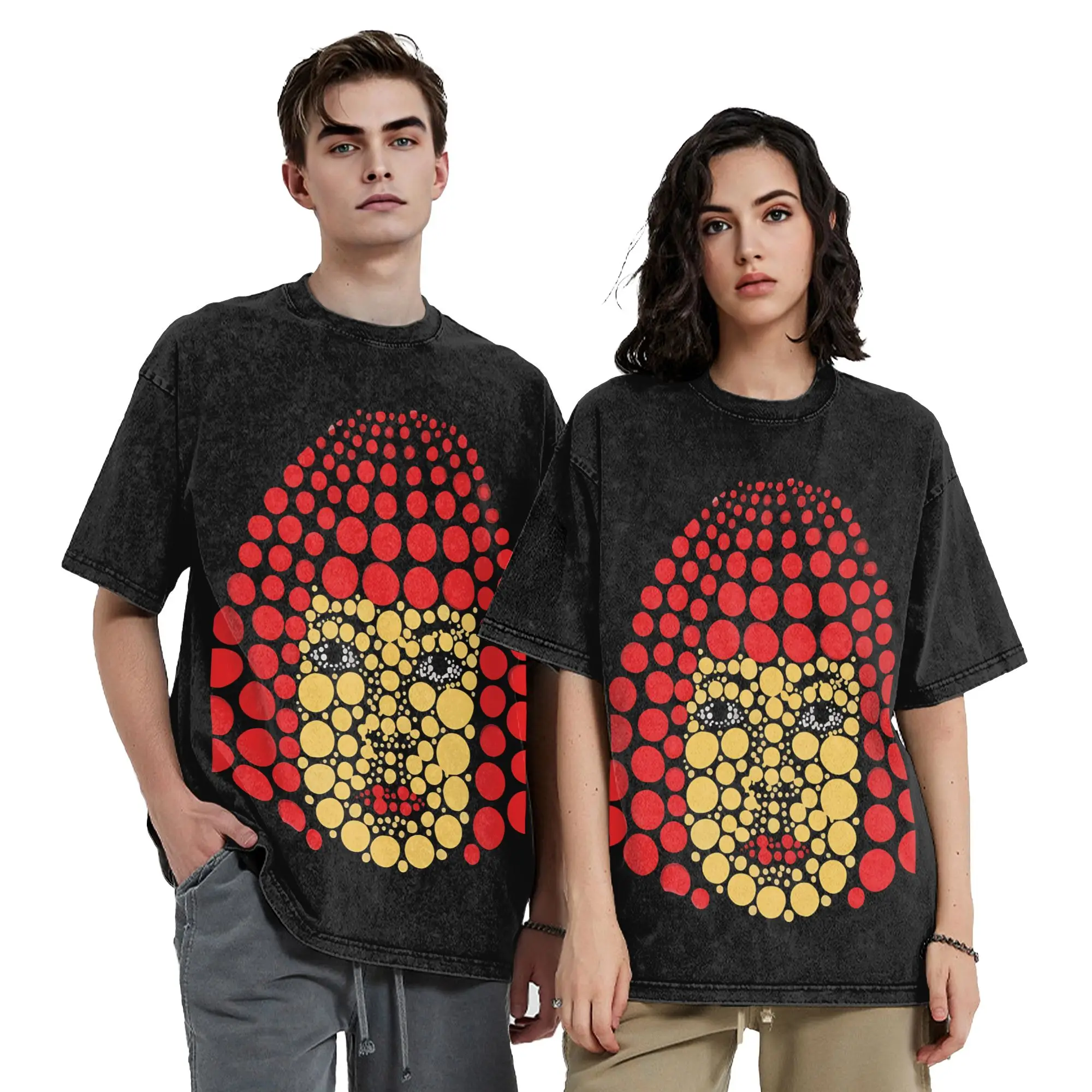 Red Dots Yayoi Kusama T Shirts Hip Hop Washed Short Sleeve Street T-Shirts  Vintage for Men Women Tops Streetwear Summer Tees