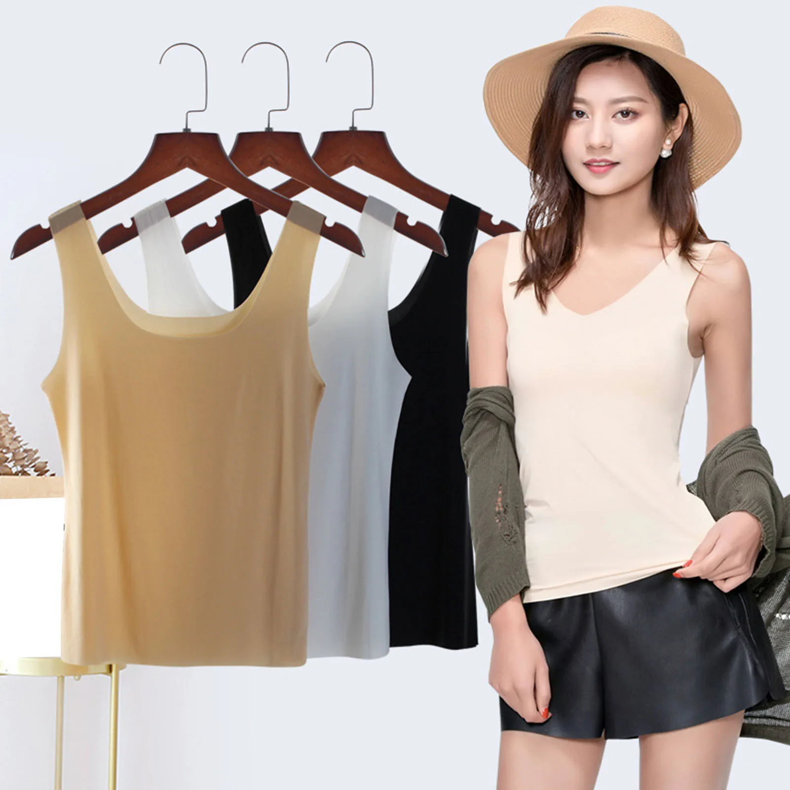 1Pc Vest T-shirt All Match Sexy Women Tank Top Stretchy Thin Female Blouse Off Shoulder Soft Woman Clothing for Daily Wear