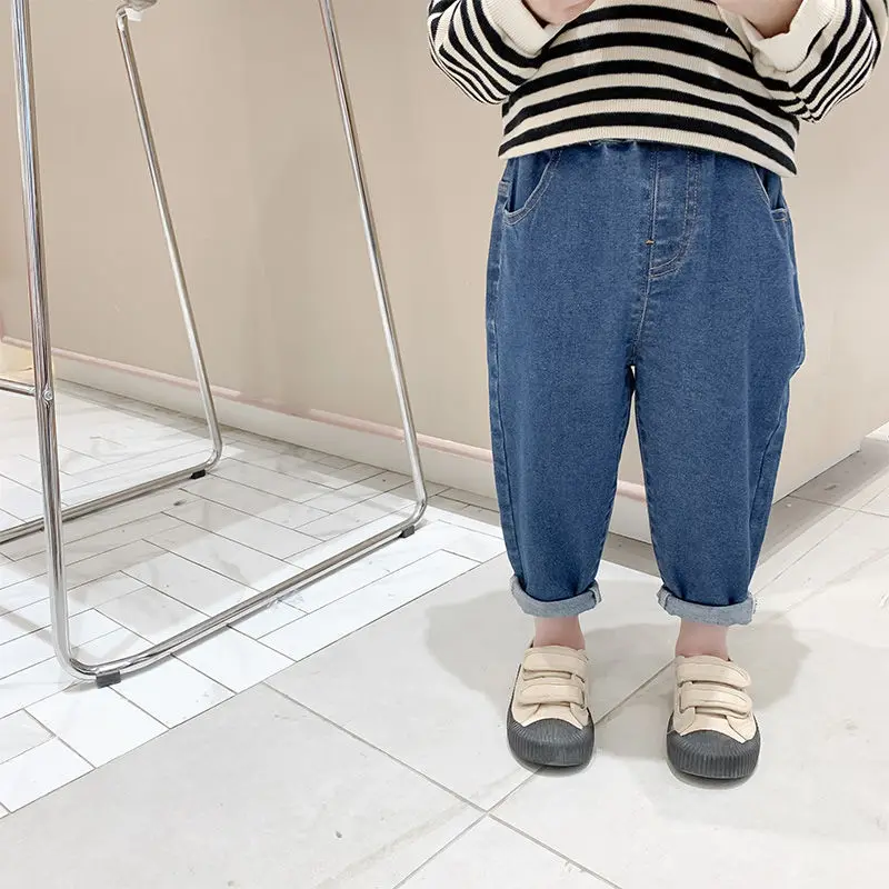 Baby Boy Girl Loose Jeans New Fashion Korean Style Casual Solid Color Jeans Spring Autumn Children\'s Denim Pants For 1-7 Years