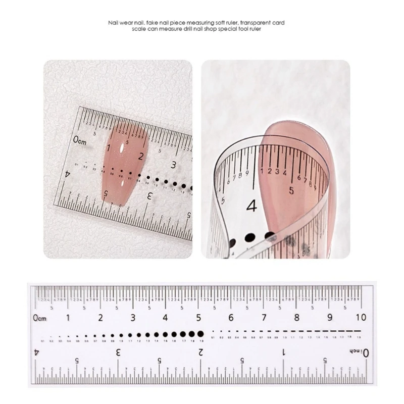 5 Pieces Transparent Nail Art Rulers Flexible Nail Measure Rulers Nail Measuring Equipment Tool for Home Dorm Nail Salon